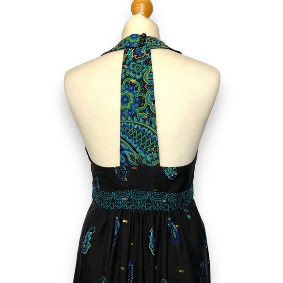 Tibi Dress Maxi Halter Neck Silk Black Green Paisley Embellished Occasion 10 12 - Picture 9 of 16